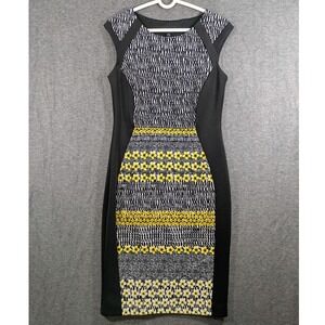 EnFocus Studio Womens Black Yellow Bodycon Dress Sunflowers Stripes Size 8
